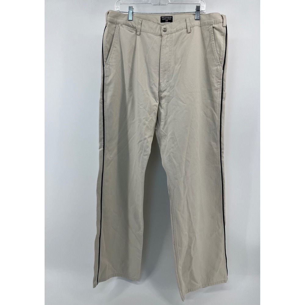 Polo Jeans Co Ralph Lauren Carpenter Pants Mens 36x34 Beige Khaki Side Stripe